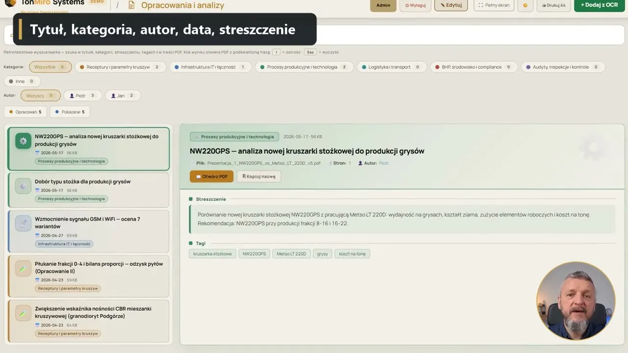 Opracowania — analizy zakładu w jednym miejscu